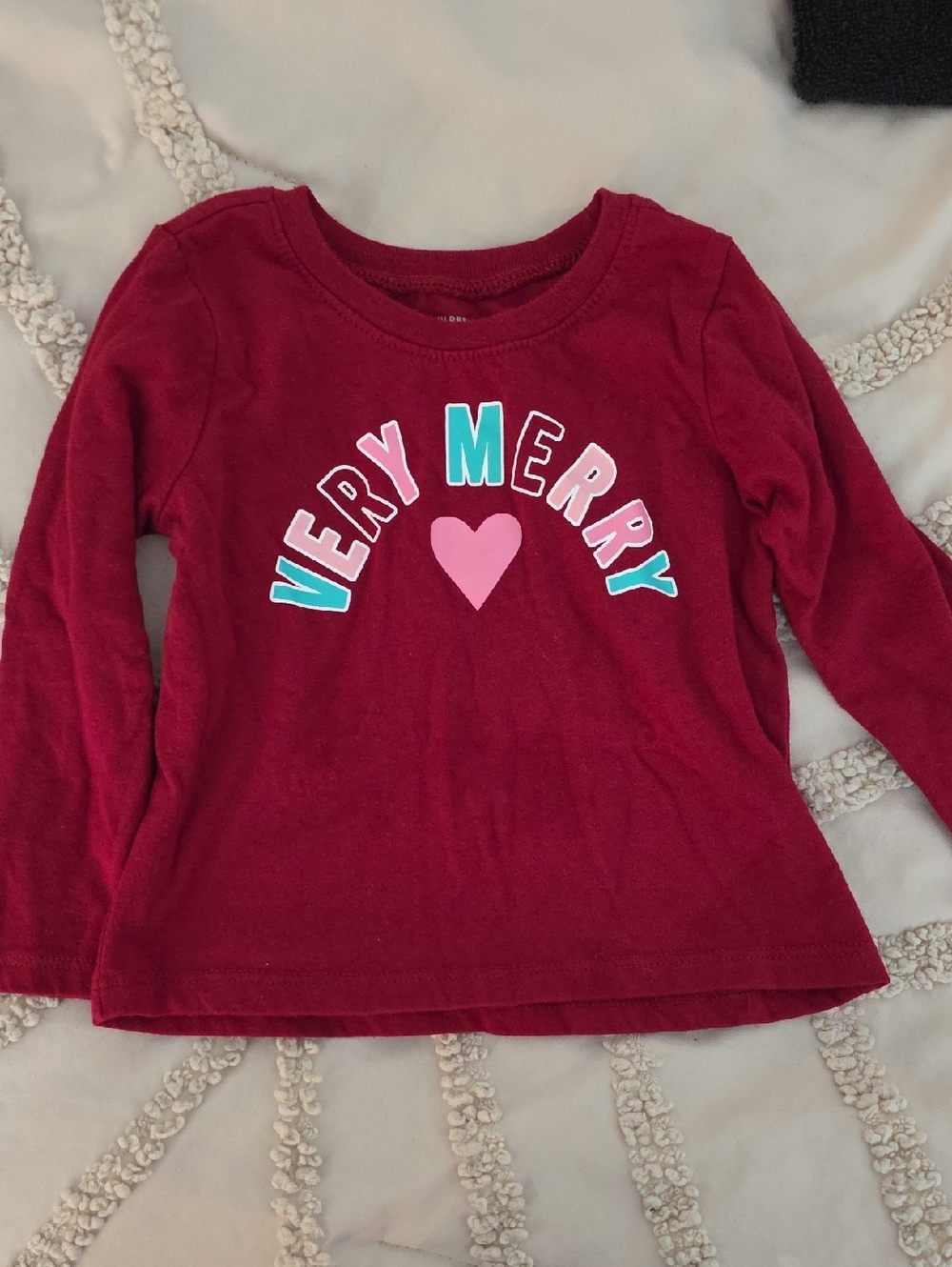 The Children's Place Burgundy Long-Sleeve 'Very Merry' Tee with Pink Heart